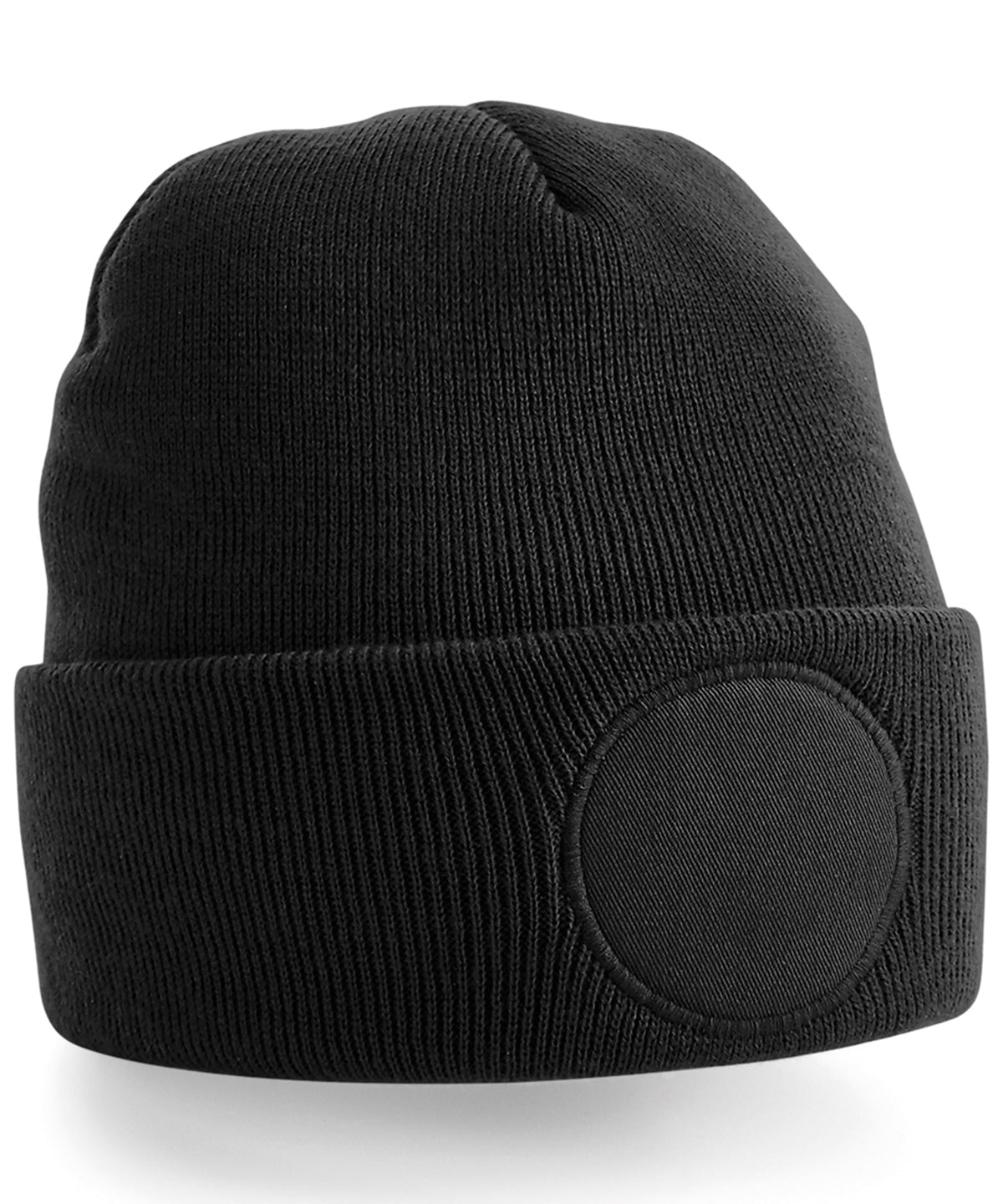 Beechfield Circular Patch Beanie (bobble hat, pom pom, circle patch)