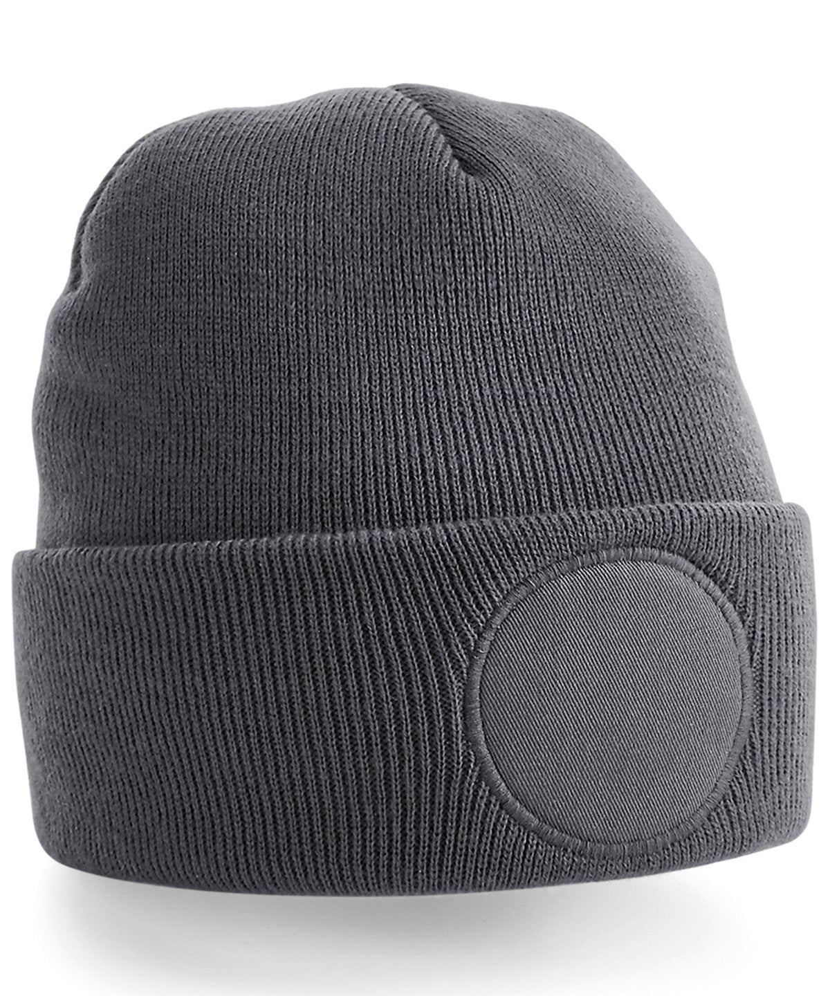 Beechfield Circular Patch Beanie (bobble hat, pom pom, circle patch)